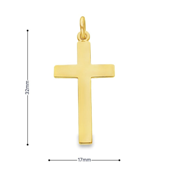 9ct Yellow Gold Plain Block Cross Pendant - 17x32x1.5mm - 2.8g