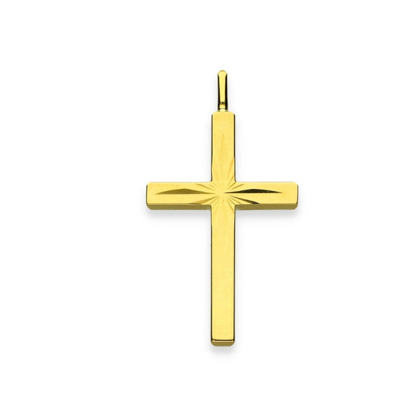 9ct Yellow Gold Sunburst Block Cross Pendant - 19x35x3mm - 1.5g
