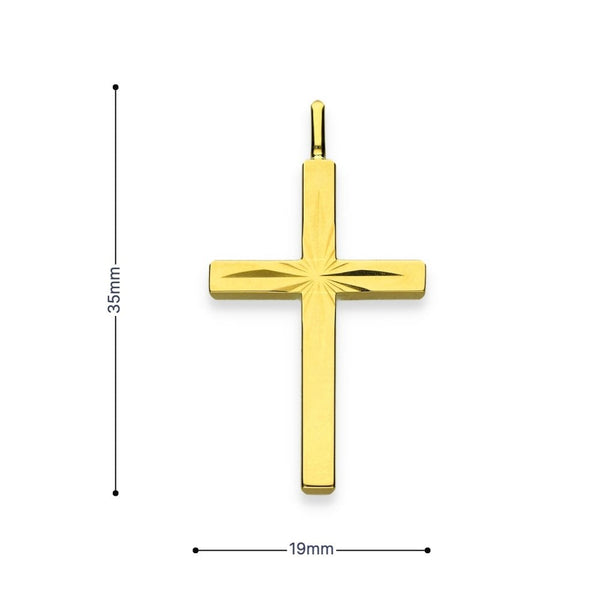9ct Yellow Gold Sunburst Block Cross Pendant - 19x35x3mm - 1.5g