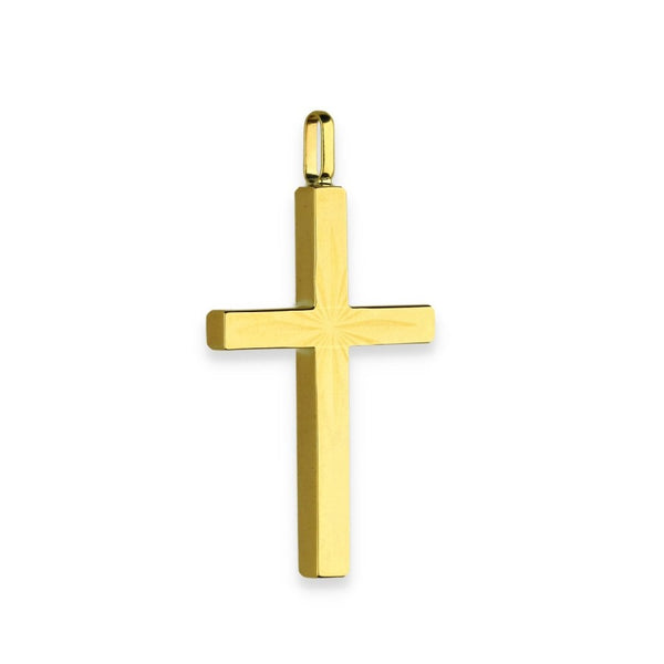 9ct Yellow Gold Sunburst Block Cross Pendant - 19x35x3mm - 1.5g