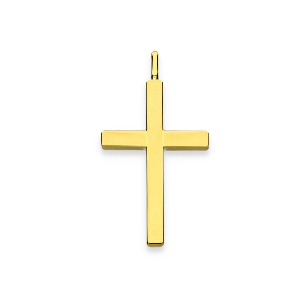 9ct Yellow Gold Sunburst Block Cross Pendant - 19x35x3mm - 1.5g