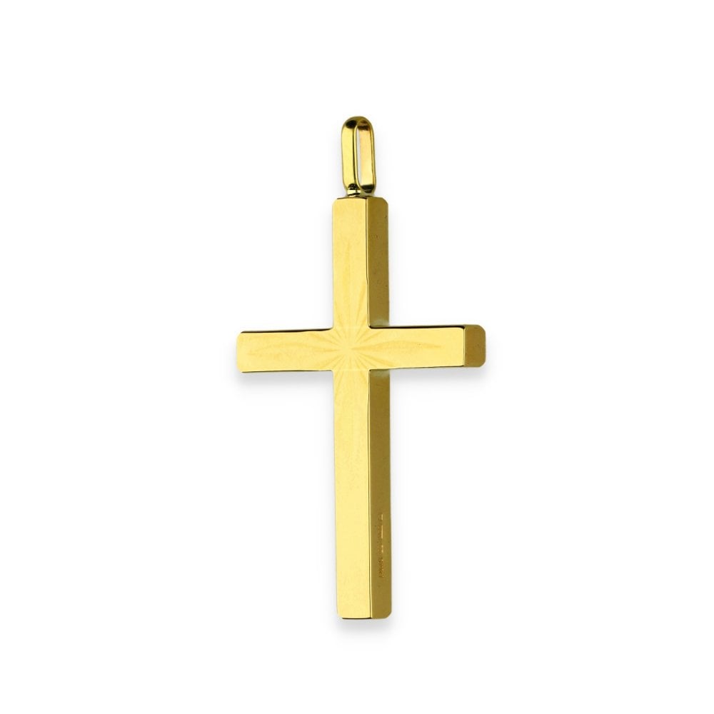 9ct Yellow Gold Sunburst Block Cross Pendant - 19x35x3mm - 1.5g
