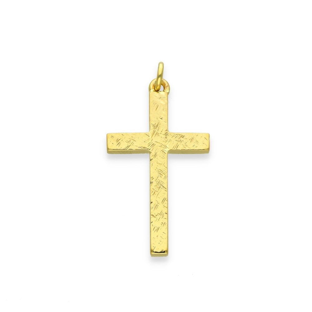 9ct Yellow Gold Crosshatch Cross Pendant - 17x31x3mm - 4.3g