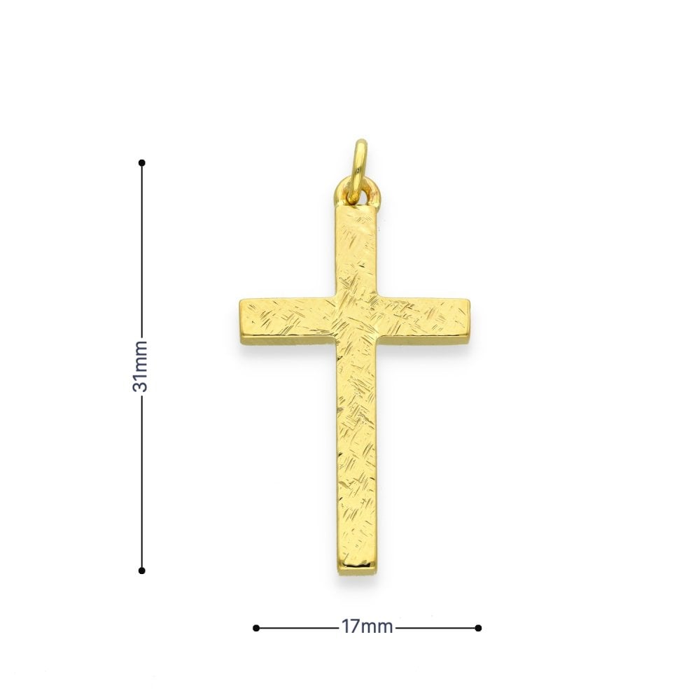 9ct Yellow Gold Crosshatch Cross Pendant - 17x31x3mm - 4.3g