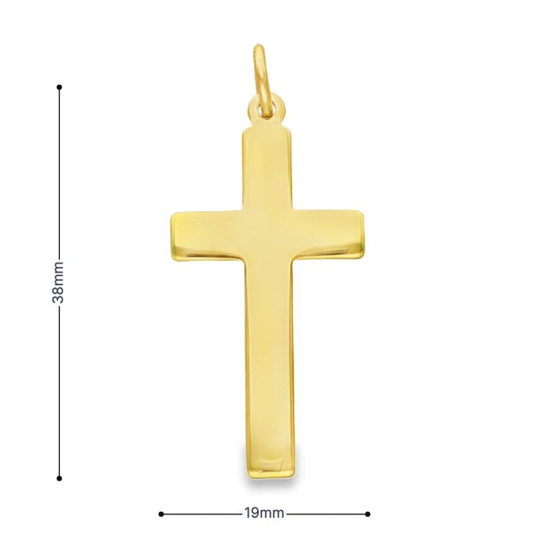 9ct Yellow Gold Plain Block Cross Pendant - 19x38x2mm - 5.9g