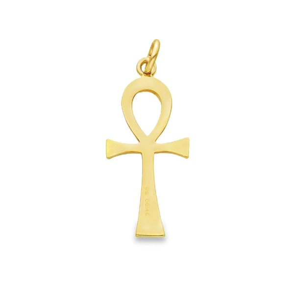 9ct Yellow Gold Ankh Cross Pendant - 16x36x1.5mm - 3.1g