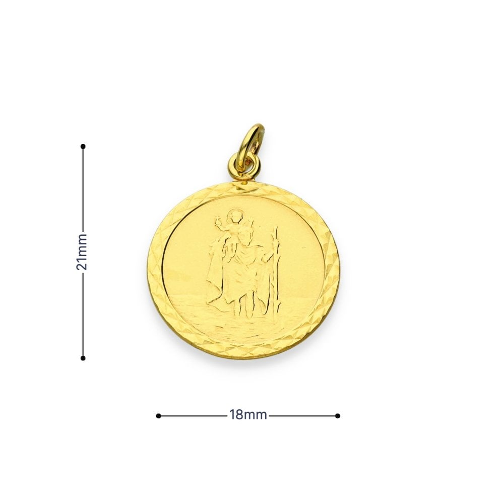 9ct Yellow Gold Patterned-Edge St. Christopher Pendant - 18x21mm
