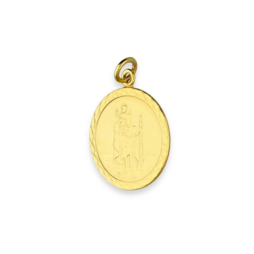 9ct Yellow Gold Patterned-Edge St. Christopher Pendant - 18x21mm