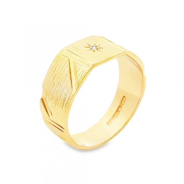 9ct Yellow Gold Diamond Square Signet Ring - Size S½ - 9mm
