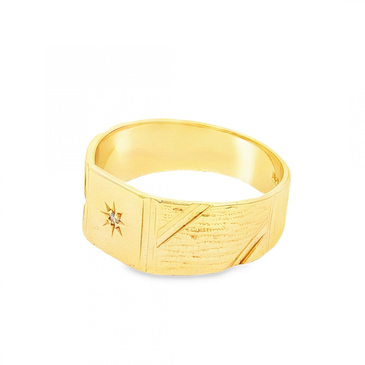 9ct Yellow Gold Diamond Square Signet Ring - Size S½ - 9mm