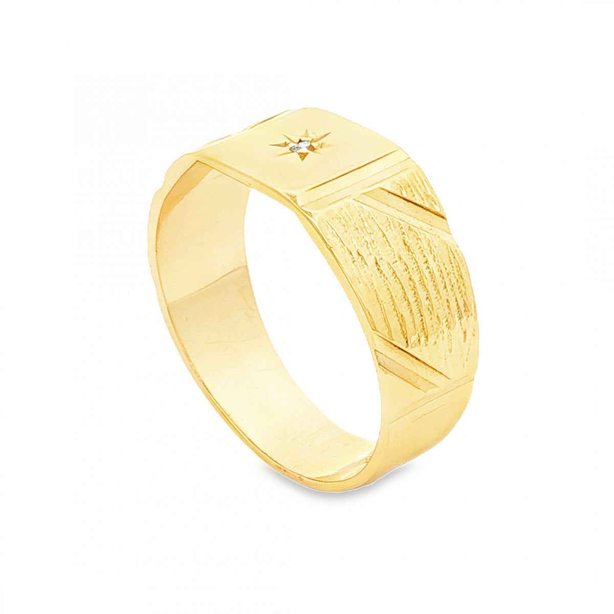9ct Yellow Gold Diamond Square Signet Ring - Size S½ - 9mm