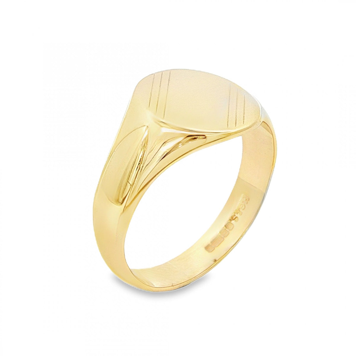 9ct Yellow Gold Engraved Oval Signet Ring - Size U½ - 13mm