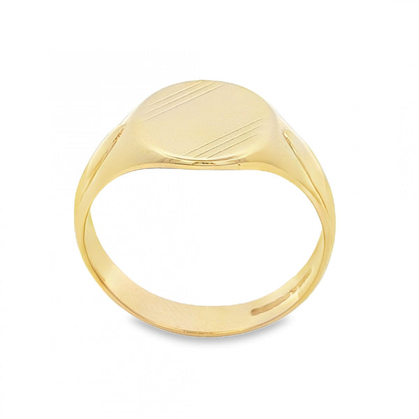 9ct Yellow Gold Engraved Oval Signet Ring - Size U½ - 13mm
