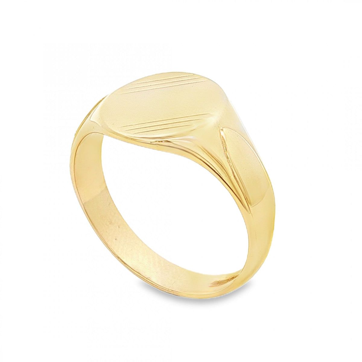 9ct Yellow Gold Engraved Oval Signet Ring - Size U½ - 13mm