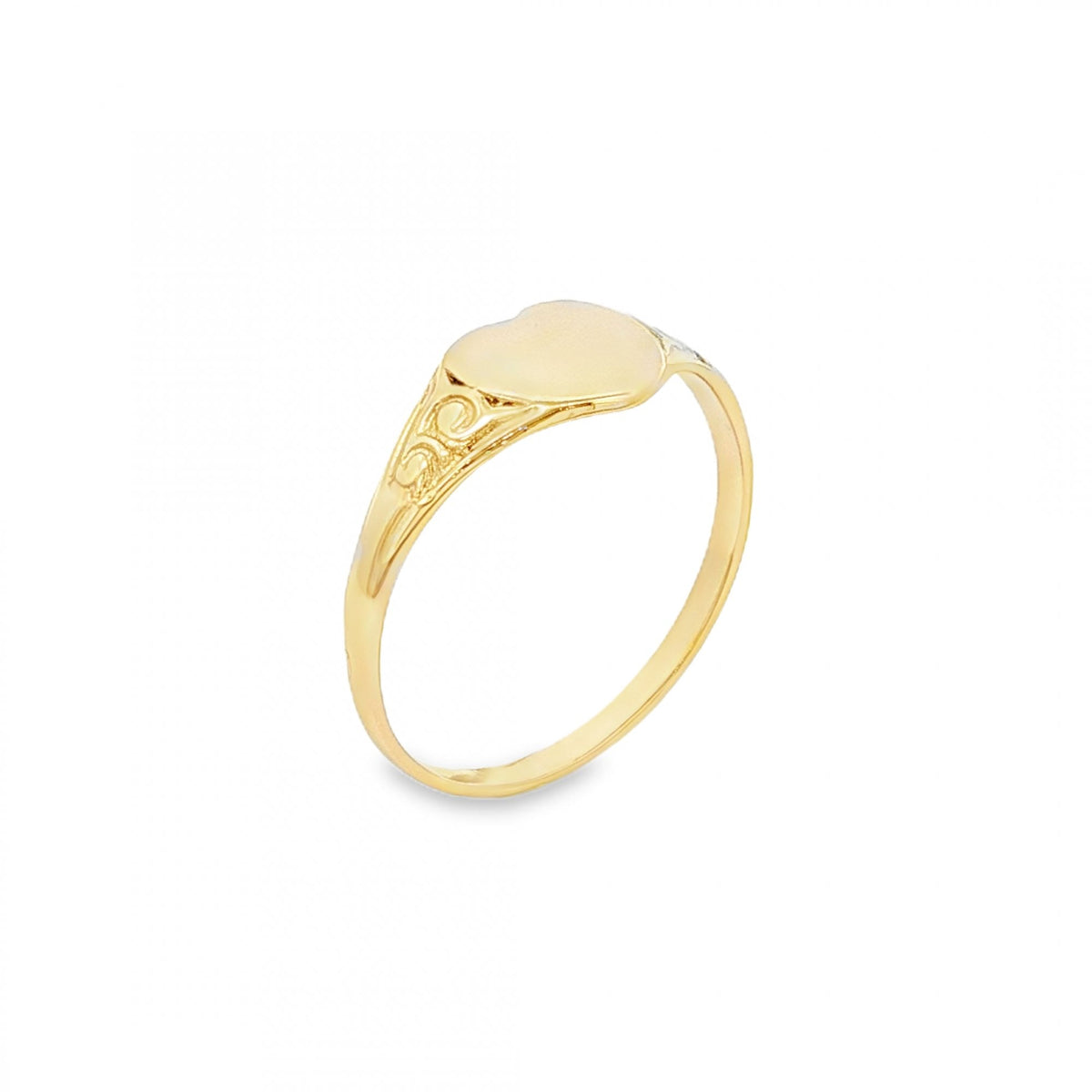 9ct Yellow Gold Heart Signet Ring - Size O½ - 8mm