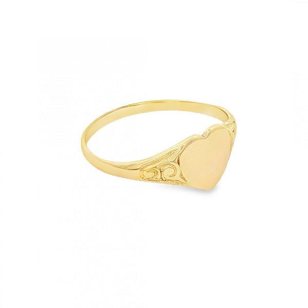 9ct Yellow Gold Heart Signet Ring - Size O½ - 8mm