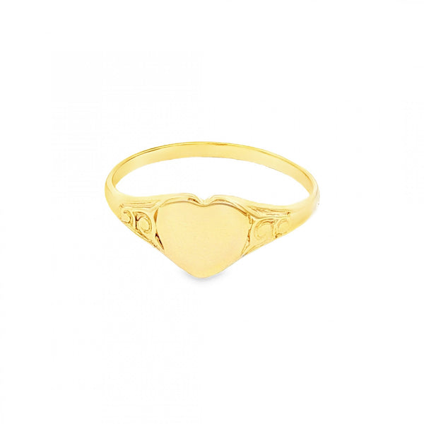 9ct Yellow Gold Heart Signet Ring - Size O½ - 8mm
