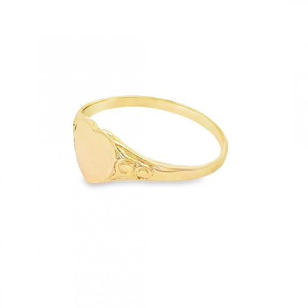 9ct Yellow Gold Heart Signet Ring - Size O½ - 8mm
