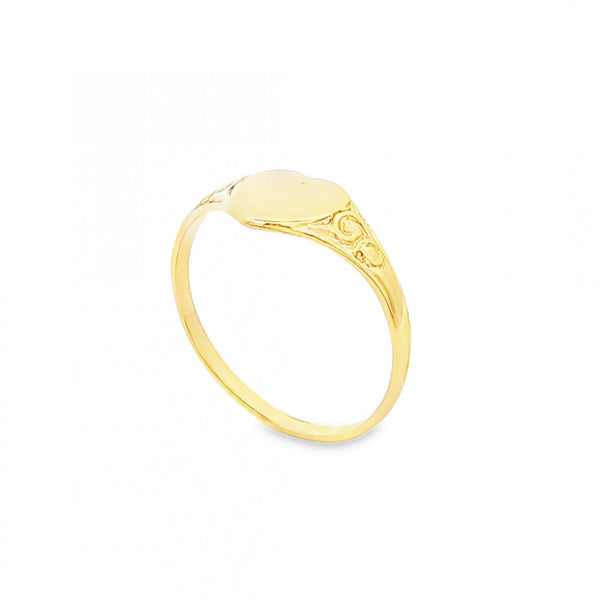 9ct Yellow Gold Heart Signet Ring - Size O½ - 8mm