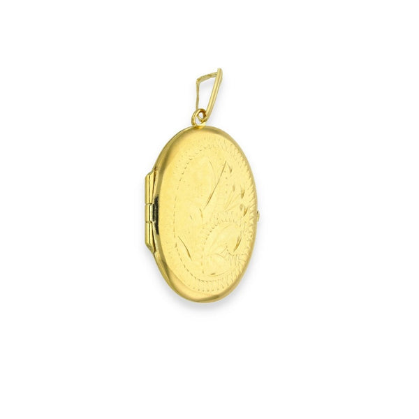 9ct Yellow Gold Oval Feather-Engraved Locket - 17x22x4mm - 1.6g