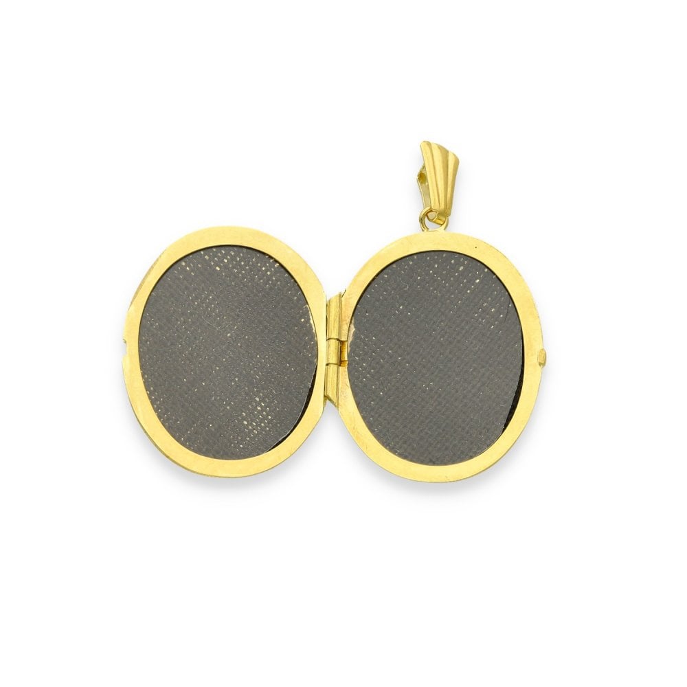 9ct Yellow Gold Oval Feather-Engraved Locket - 17x22x4mm - 1.6g