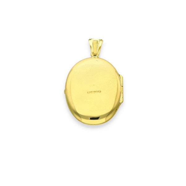 9ct Yellow Gold Oval Feather-Engraved Locket - 17x22x4mm - 1.6g