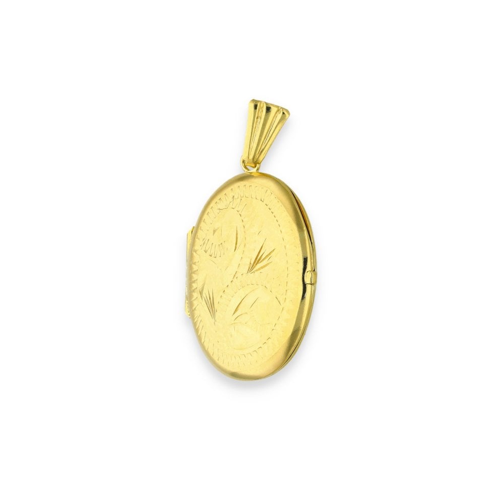 9ct Yellow Gold Oval Feather-Engraved Locket - 17x22x4mm - 1.6g