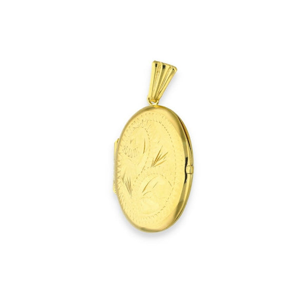 9ct Yellow Gold Oval Feather-Engraved Locket - 17x22x4mm - 1.6g