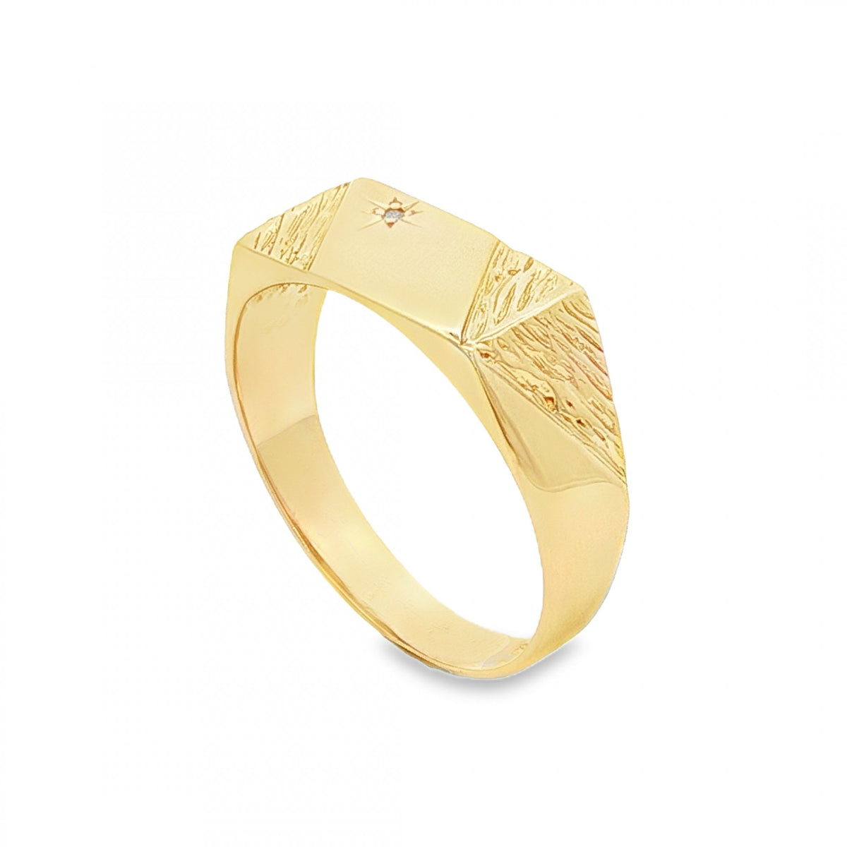 9ct Yellow Gold Rectangular Diamond Signet Ring - Size U - 7mm
