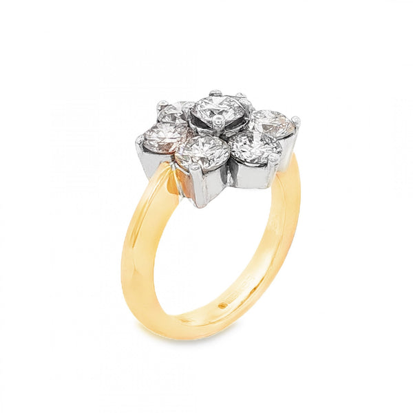 18ct Yellow Gold Diamond Cluster Ring - Size M½ - 3.15ct