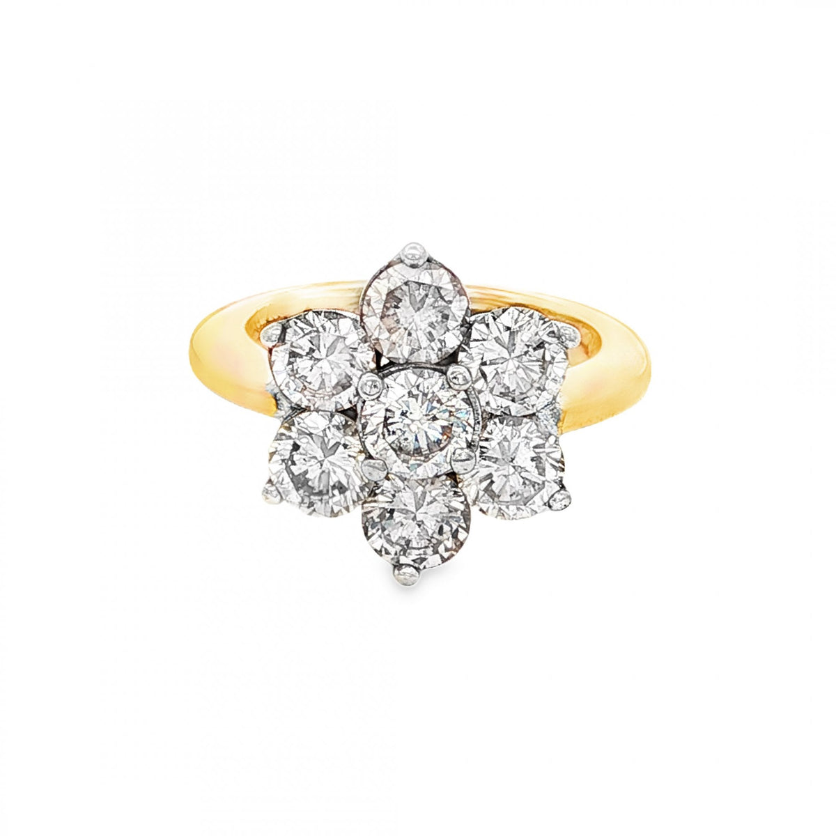 18ct Yellow Gold Diamond Cluster Ring - Size M½ - 3.15ct