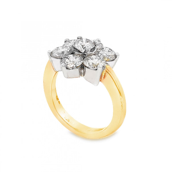 18ct Yellow Gold Diamond Cluster Ring - Size M½ - 3.15ct