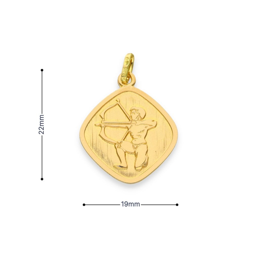 9ct Yellow Gold Sagittarius Cushion Pendant - 19x22x1mm - 1.6g