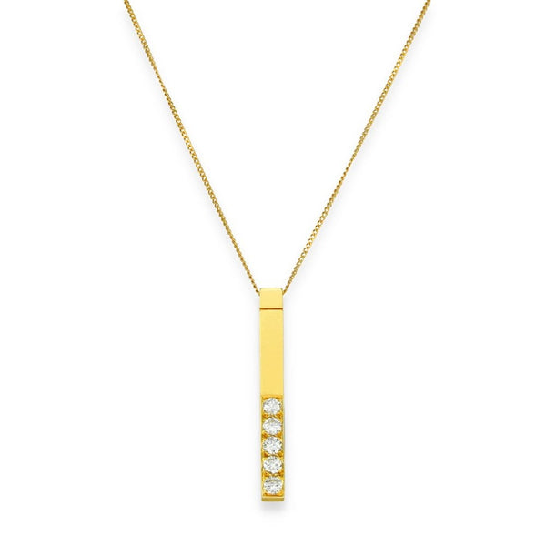 18ct Yellow Gold Diamond Bar Pendant & Necklace - 17" - 0.70ct