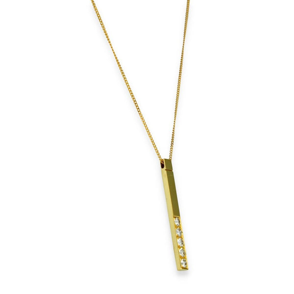 18ct Yellow Gold Diamond Bar Pendant & Necklace - 17" - 0.70ct