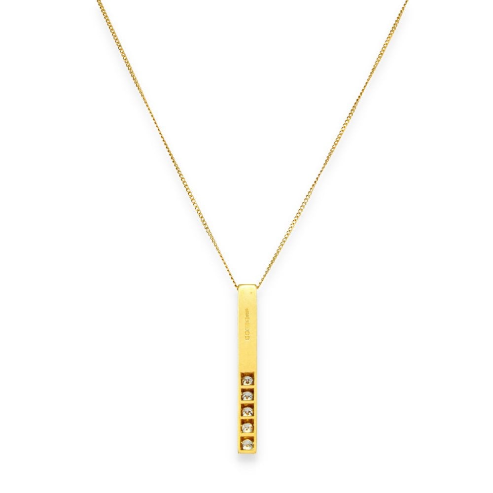 18ct Yellow Gold Diamond Bar Pendant & Necklace - 17" - 0.70ct