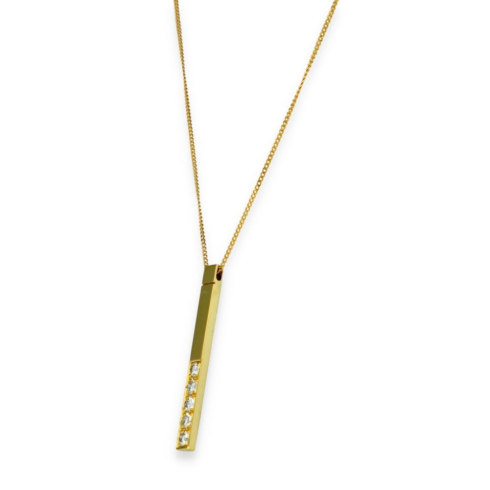 18ct Yellow Gold Diamond Bar Pendant & Necklace - 17" - 0.70ct