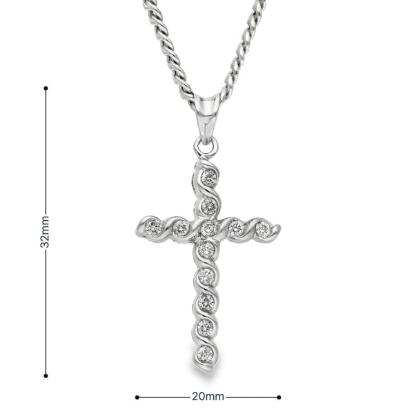 9ct White Gold Diamond Cross Pendant & Necklace - 18" - 0.48ct