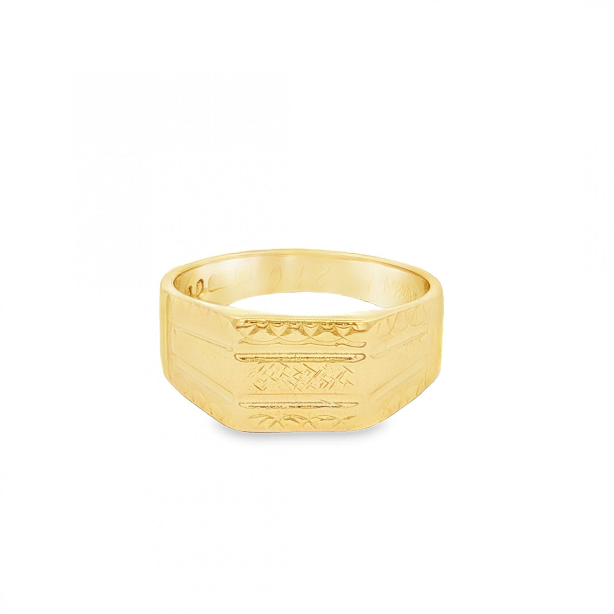 9ct Yellow Gold Rectangular Engraved Signet Ring - Size K½ - 8mm