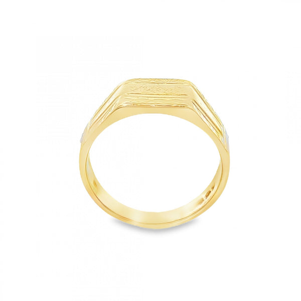 9ct Yellow Gold Rectangular Engraved Signet Ring - Size K½ - 8mm