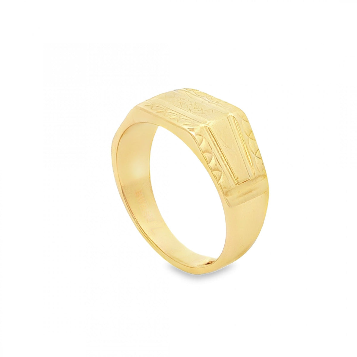 9ct Yellow Gold Rectangular Engraved Signet Ring - Size K½ - 8mm