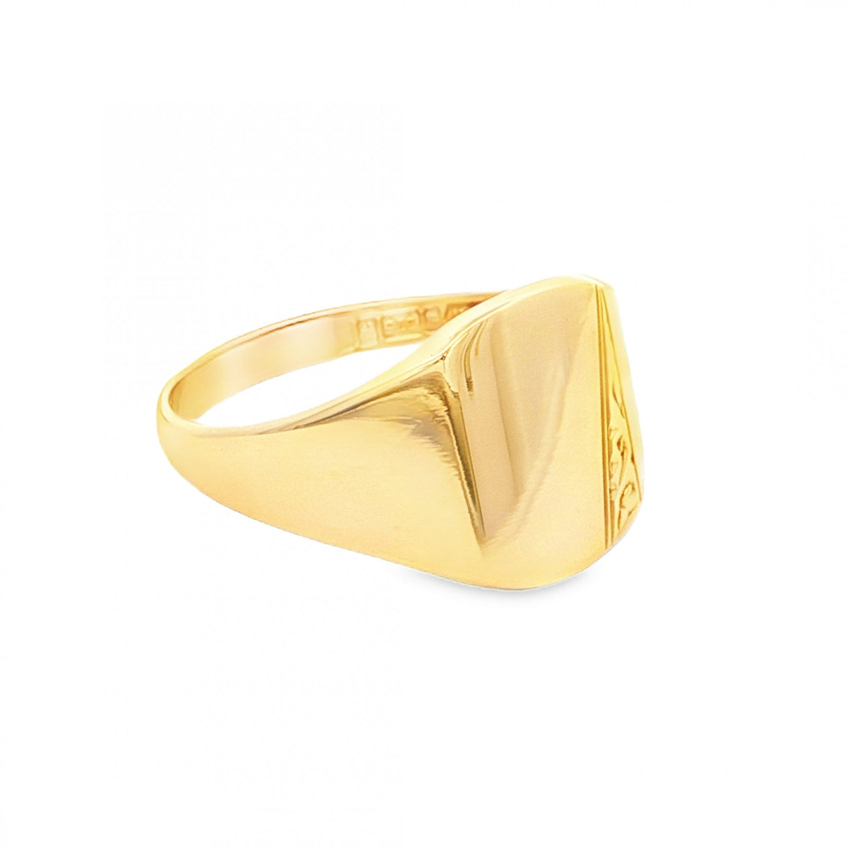 9ct Yellow Gold Engraved Signet Ring - Size W½ - 14mm