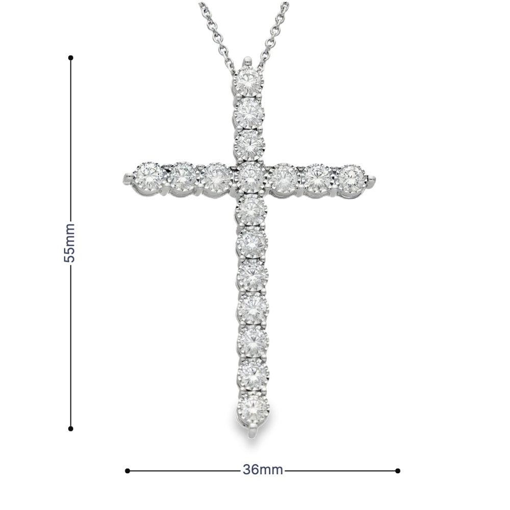 9ct White Gold Illusion-Set Diamond Cross Pendant - 18" - 3.12ct