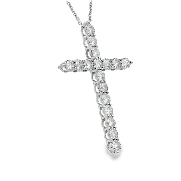 9ct White Gold Illusion-Set Diamond Cross Pendant - 18" - 3.12ct