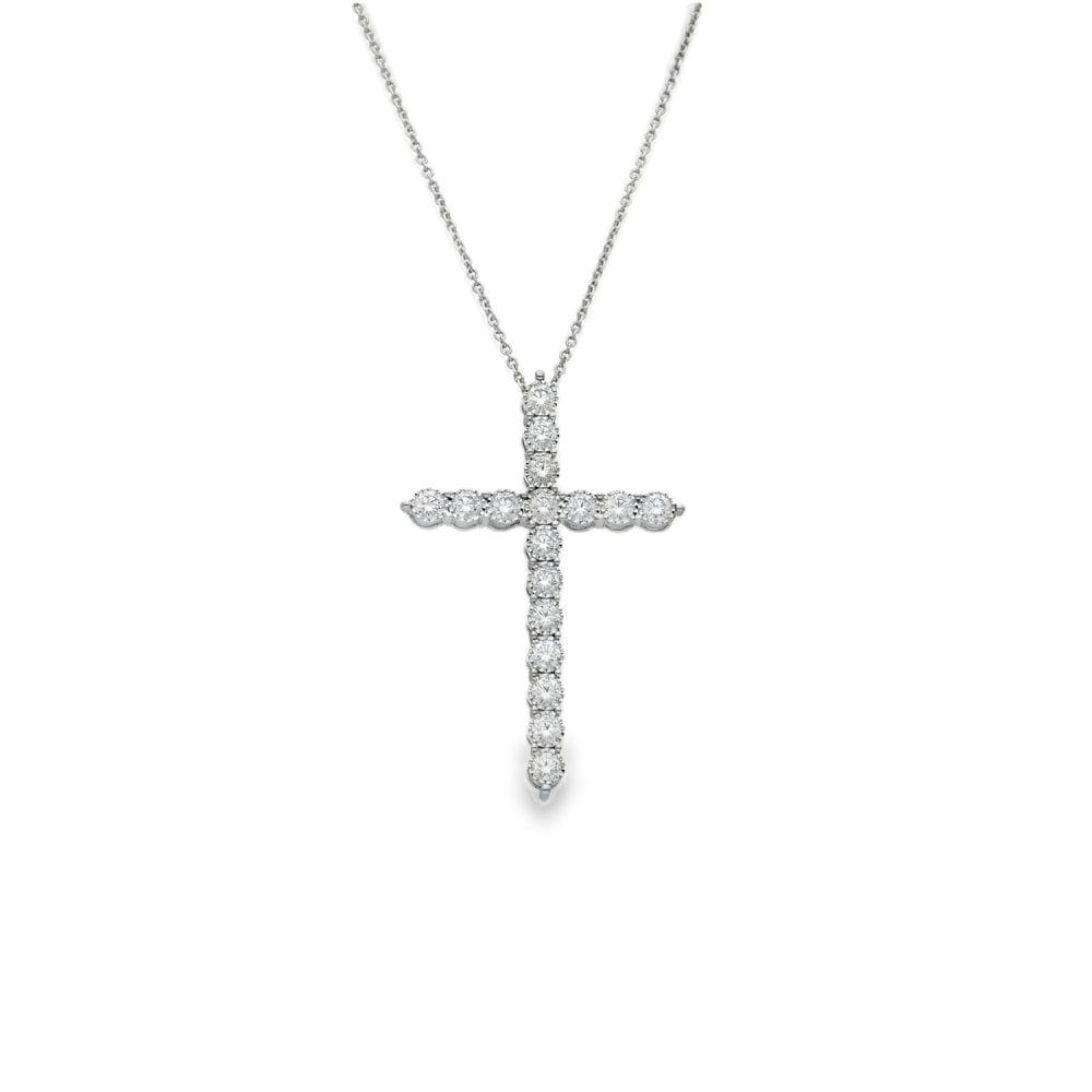9ct White Gold Illusion-Set Diamond Cross Pendant - 18" - 3.12ct