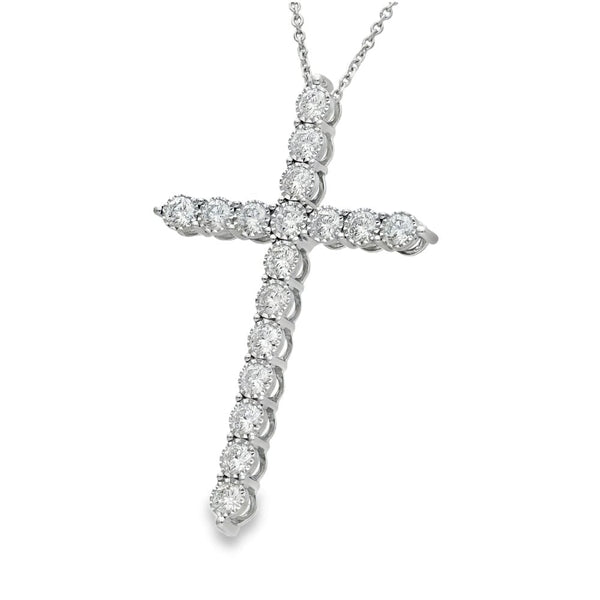 9ct White Gold Illusion-Set Diamond Cross Pendant - 18" - 3.12ct