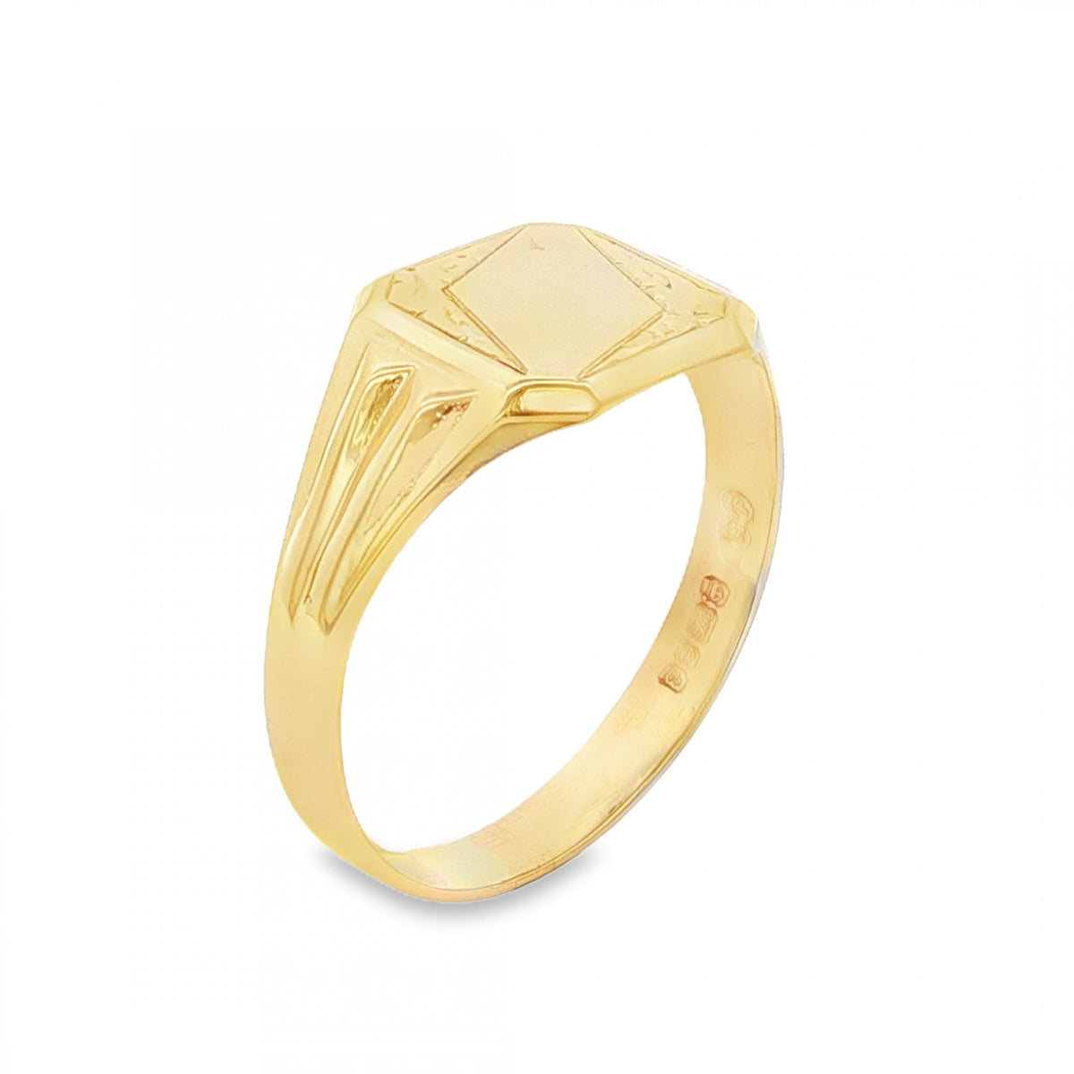 9ct Yellow Gold Diamond-Engraved Signet Ring - Size V - 11mm