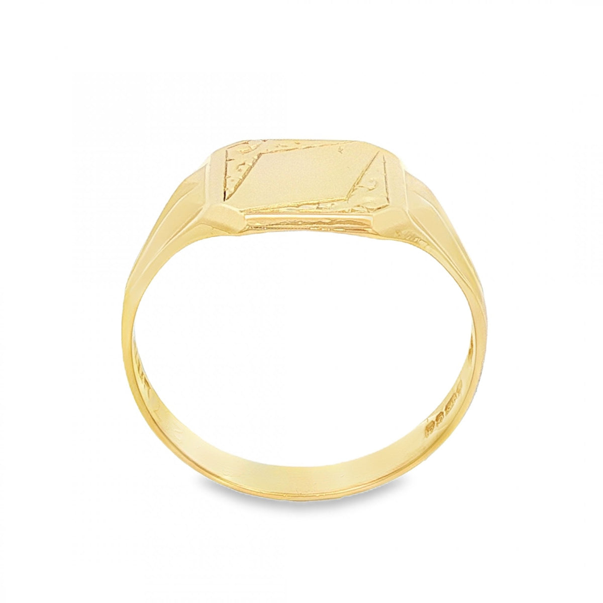 9ct Yellow Gold Diamond-Engraved Signet Ring - Size V - 11mm