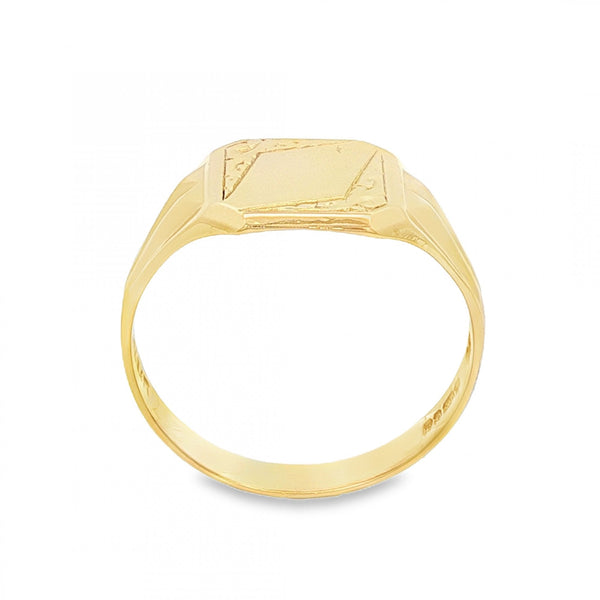 9ct Yellow Gold Diamond-Engraved Signet Ring - Size V - 11mm