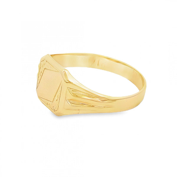 9ct Yellow Gold Diamond-Engraved Signet Ring - Size V - 11mm
